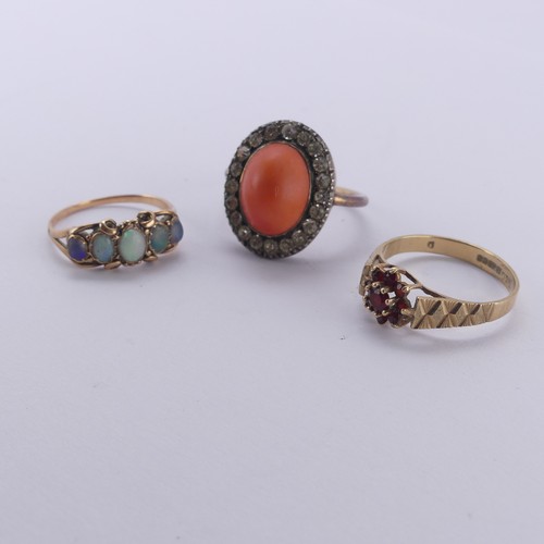 163 - A small antique graduated five stone opal Ring, mounted in unmarked gold, tested as 15ct, Size K, 1.... 