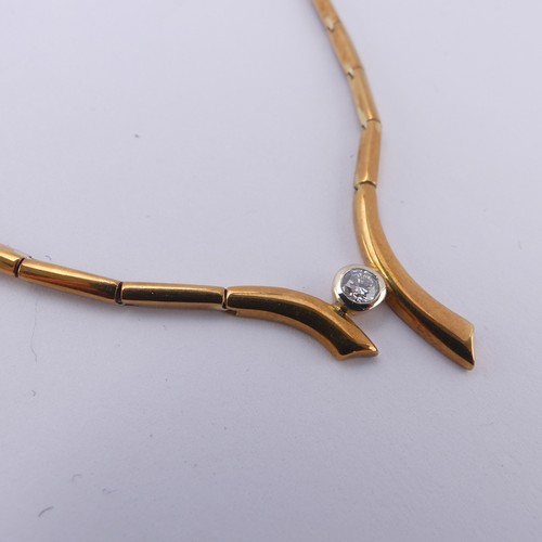 207 - An 18ct yellow gold Necklace, the front collet set with a brilliant cut diamond, the stone approx. ¼... 