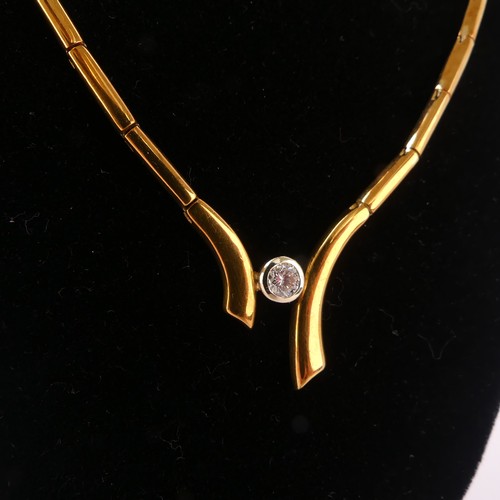 207 - An 18ct yellow gold Necklace, the front collet set with a brilliant cut diamond, the stone approx. ¼... 