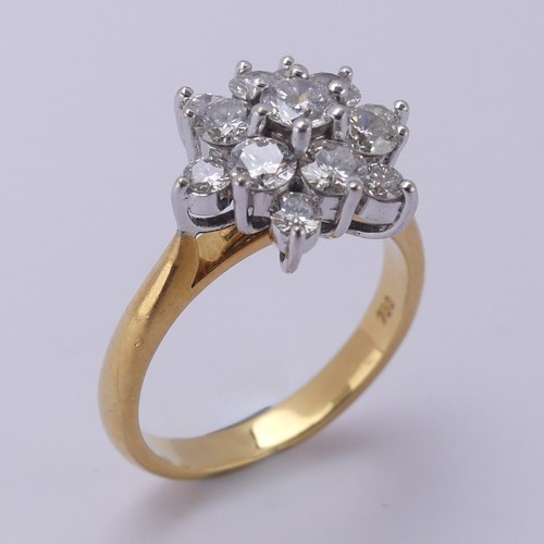 166 - A diamond cluster Ring, approx. total diamond weight 1ct, the brilliant cut stones all mounted in 18... 