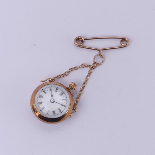 94 - A rock crystal Fob Watch, the white enamel dial with Roman numerals, manual crown wind movement with... 