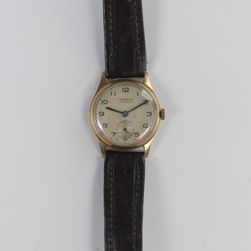 97 - A vintage J.W. Benson 9ct gold Wristwatch, the signed silvered dial with black Arabic numerals and s... 