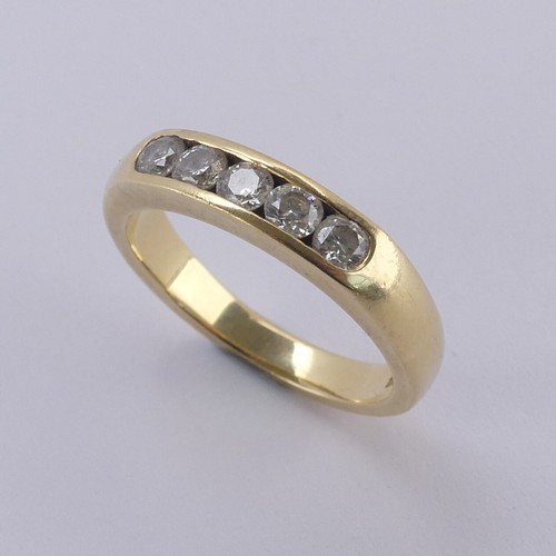 171 - A five stone diamond Ring, the brilliant cut stones each approx. 0.1ct, channel set in 18ct yellow g... 