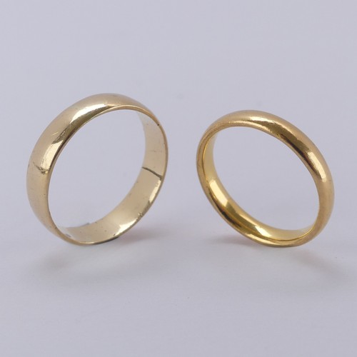 273 - A 22ct yellow gold Wedding Band, Size H, 3g, together with an 18ct yellow gold band, Size L, 2.g (2)... 