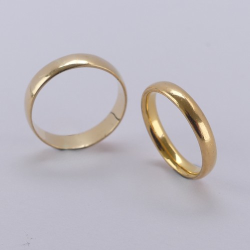 273 - A 22ct yellow gold Wedding Band, Size H, 3g, together with an 18ct yellow gold band, Size L, 2.g (2)... 