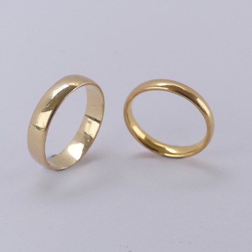 273 - A 22ct yellow gold Wedding Band, Size H, 3g, together with an 18ct yellow gold band, Size L, 2.g (2)... 