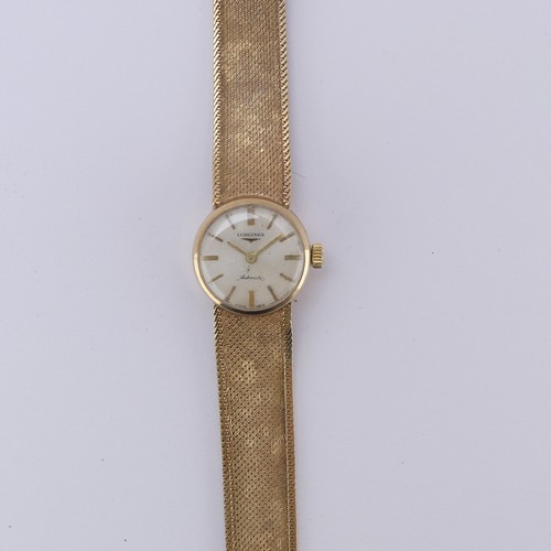 103 - A 9ct yellow gold lady's Longines Wristwatch, cal. 14.17 automatic movement, on integral 9ct gold me... 