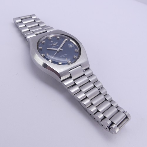 105 - A Longines Automatic Admiral HF stainless steel bracelet Wristwatch, with blue dial and date apertur... 