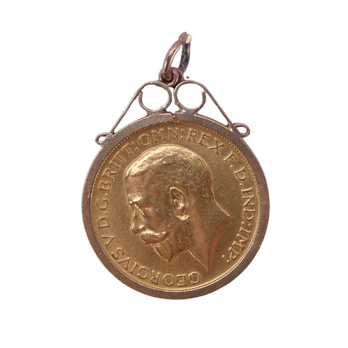 317 - A George V gold Sovereign, dated 1917, with Perth mint mark, in a 9ct gold pendant mount, total weig... 