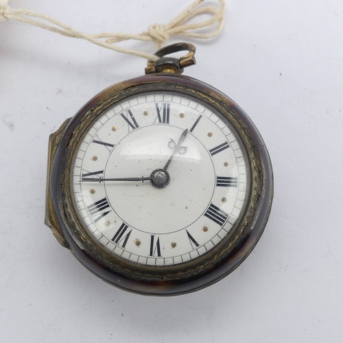 106 - A George III tortoiseshell cased Pocket Watch, the white enamel dial with Roman Numerals, verge fuse... 