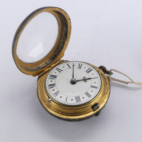 106 - A George III tortoiseshell cased Pocket Watch, the white enamel dial with Roman Numerals, verge fuse... 