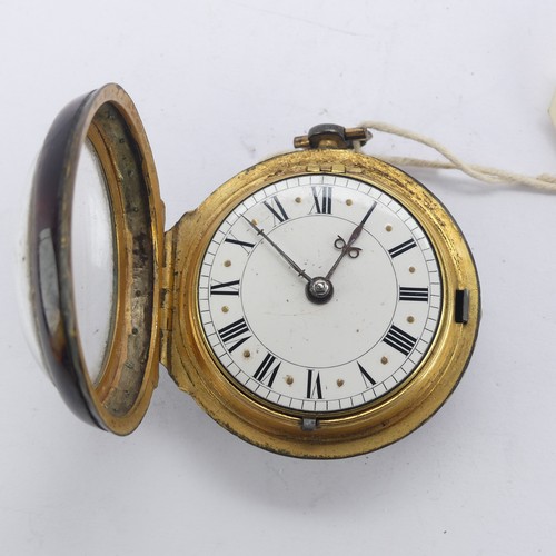 106 - A George III tortoiseshell cased Pocket Watch, the white enamel dial with Roman Numerals, verge fuse... 