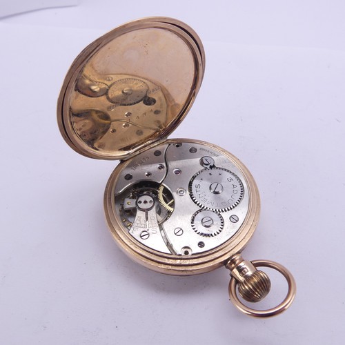 107 - A 9ct gold open face Pocket Watch, the unsigned white enamel dial with Roman Numerals, subsidiary se... 