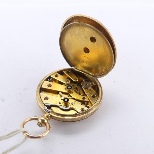 108 - A Continental 18k gold Fob Watch, the foliate gilt dial signed 'La Fidele Geneve', key wind movement... 