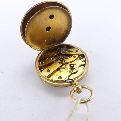 108 - A Continental 18k gold Fob Watch, the foliate gilt dial signed 'La Fidele Geneve', key wind movement... 