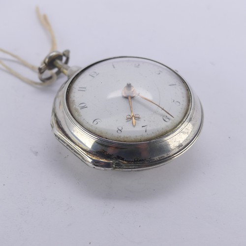 109 - A George III silver pair cased Pocket Watch, the white enamel dial with Arabic numerals, key wind ve... 