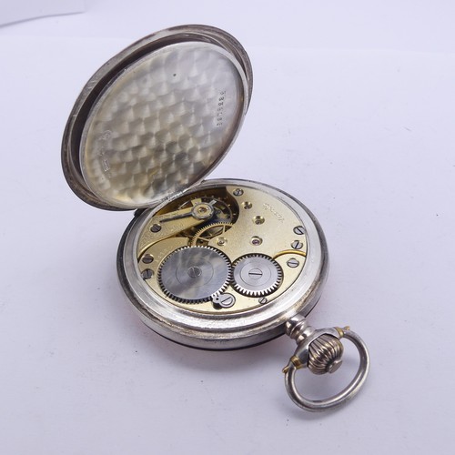 110 - An Omega silver hunter cased Pocket Watch, the signed white enamel dial with Arabic Numerals, subsid... 