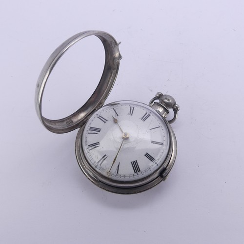 111 - A George IV silver pair cased Pocket Watch, the white enamel dial with Roman Numerals, key wind verg... 