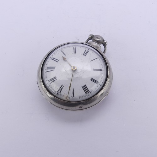 111 - A George IV silver pair cased Pocket Watch, the white enamel dial with Roman Numerals, key wind verg... 