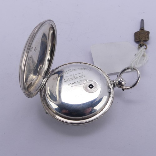 113 - A Victorian J. W. Benson silver hunter cased Pocket Watch, signed white enamel dial with Roman numer... 