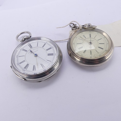 115 - A Victorian silver chronograph Pocket Watch, the white enamel dial with Roman Numerals signed 'Centr... 