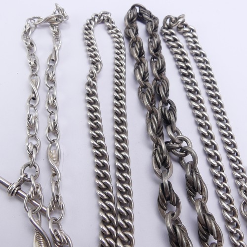 117 - A silver fancy link Watch Chain, with silver compass fob suspended, together with two silver curblin... 