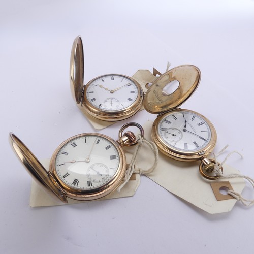 120 - An early 20thC Waltham gold plated hunter Pocket Watch, the unsigned white enamel dial with Roman nu... 