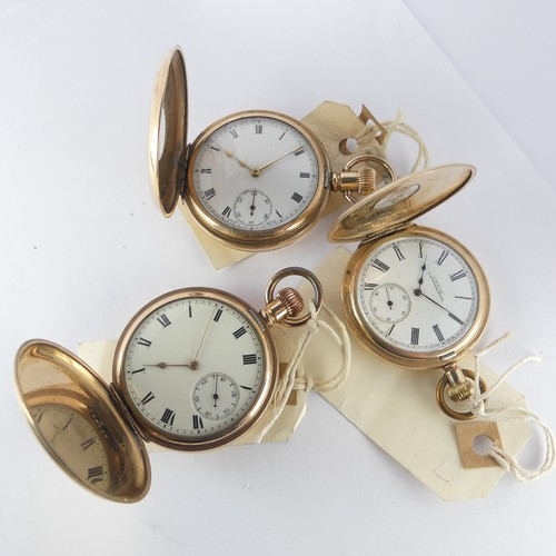 120 - An early 20thC Waltham gold plated hunter Pocket Watch, the unsigned white enamel dial with Roman nu... 