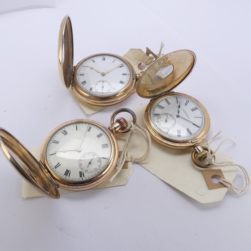 120 - An early 20thC Waltham gold plated hunter Pocket Watch, the unsigned white enamel dial with Roman nu... 