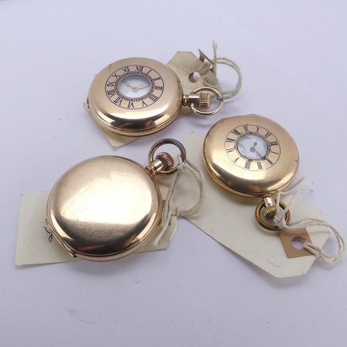 120 - An early 20thC Waltham gold plated hunter Pocket Watch, the unsigned white enamel dial with Roman nu... 