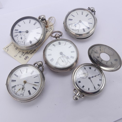 123 - Four silver cased Pocket Watches, all with unsigned white enamel dials and Roman numerals with subsi... 