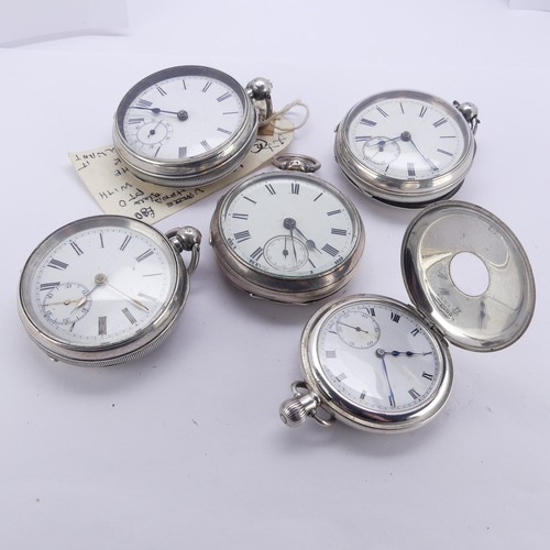 123 - Four silver cased Pocket Watches, all with unsigned white enamel dials and Roman numerals with subsi... 