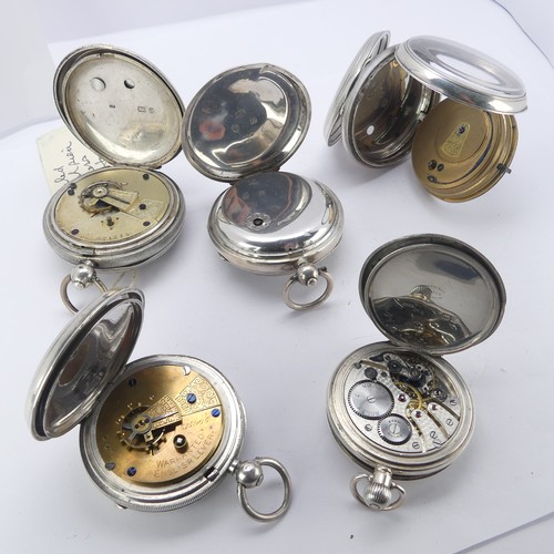 123 - Four silver cased Pocket Watches, all with unsigned white enamel dials and Roman numerals with subsi... 