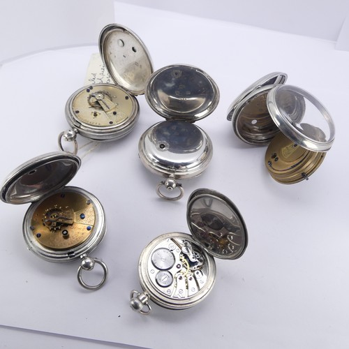 123 - Four silver cased Pocket Watches, all with unsigned white enamel dials and Roman numerals with subsi... 