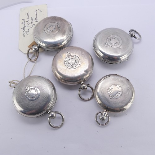 123 - Four silver cased Pocket Watches, all with unsigned white enamel dials and Roman numerals with subsi... 