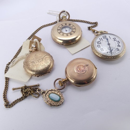 124 - An early 20thC gold plated Waltham hunter cased Pocket Watch, the white enamel dial with Roman numer... 