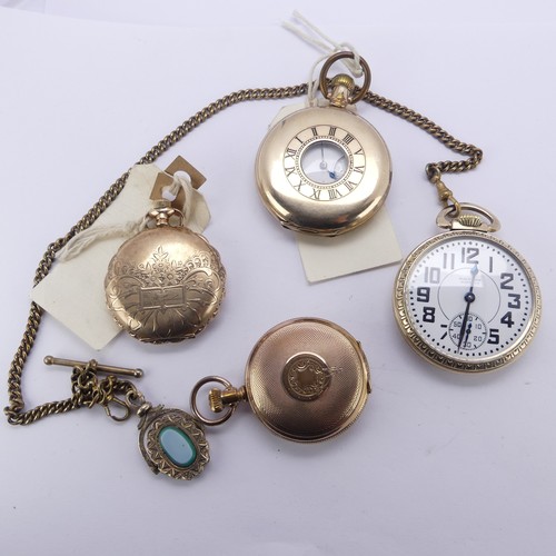 124 - An early 20thC gold plated Waltham hunter cased Pocket Watch, the white enamel dial with Roman numer... 