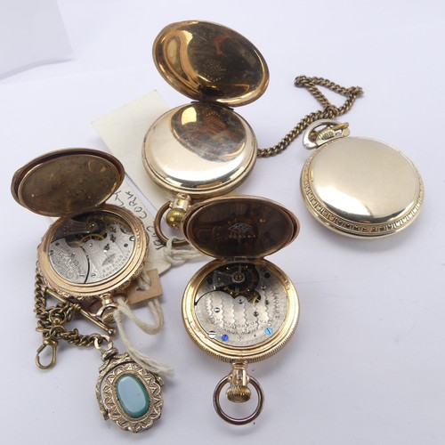 124 - An early 20thC gold plated Waltham hunter cased Pocket Watch, the white enamel dial with Roman numer... 