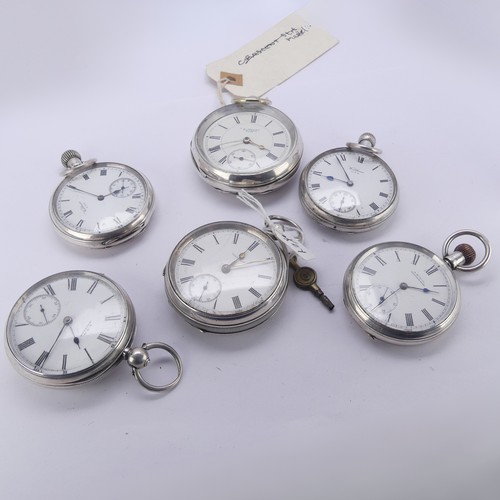 125 - Six early 20thC silver Waltham open face Pocket Watches, as found (6)