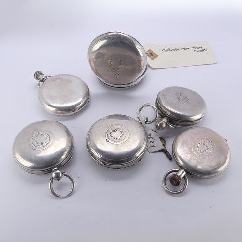 125 - Six early 20thC silver Waltham open face Pocket Watches, as found (6)