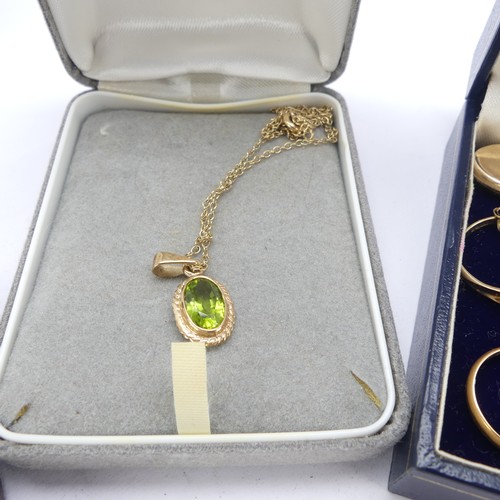 280 - A 9ct gold mounted peridot Pendant, on 9ct gold trace chain, together with a 9ct gold mounted oval s... 