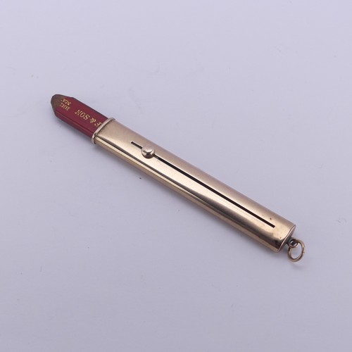 281 - Sampson Mordan; A 9ct rose gold Carpenter's Pencil, engraved initials, makers mark only, tested, 7cm... 