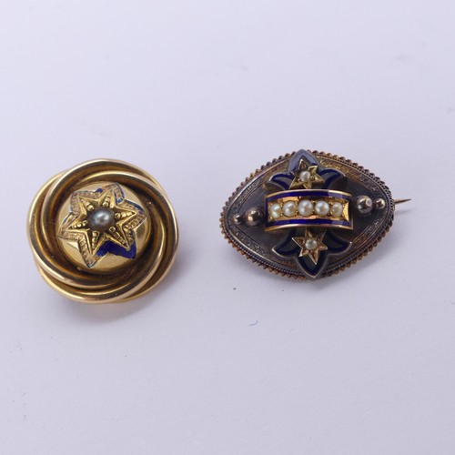 229 - A small antique circular mourning Brooch, with box and glass reverse, tested as 15ct gold, 20mm diam... 