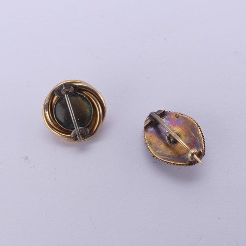 229 - A small antique circular mourning Brooch, with box and glass reverse, tested as 15ct gold, 20mm diam... 