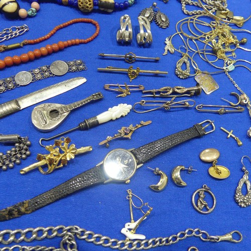 248 - A quantity of vintage Costume Jewellery and Silver Plate, including necklaces, brooches, earrings, f... 