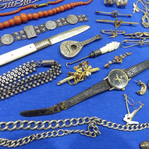 248 - A quantity of vintage Costume Jewellery and Silver Plate, including necklaces, brooches, earrings, f... 