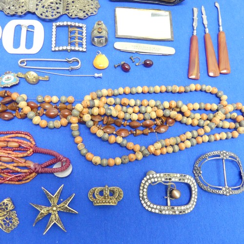 272 - A quantity of Costume Jewellery, including a Launer & Co., leather jewellery wrap, vintage white... 