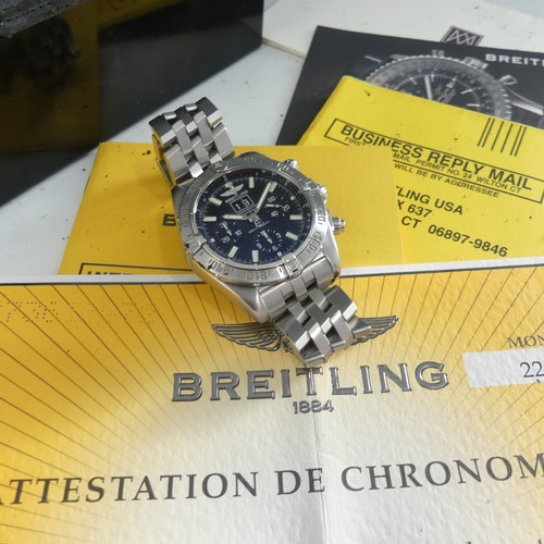 82 - A Breitling Blackbird stainless steel Chronograph bracelet Wristwatch, ref. A44359, black dial, comp... 