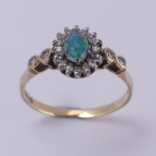 265A - An opal doublet and diamond cluster Ring, mounted in 9ct yellow gold, Size T, together with a 9ct ye... 