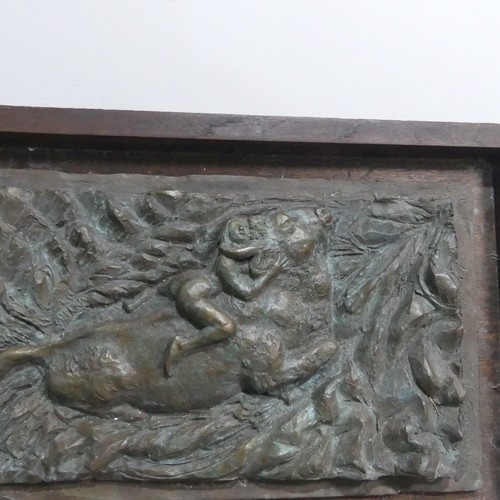 501 - A 20th century framed bronze Plaque, depicting Theseus and the Minotaur, with 'Cowdy Foundry' stamp,... 